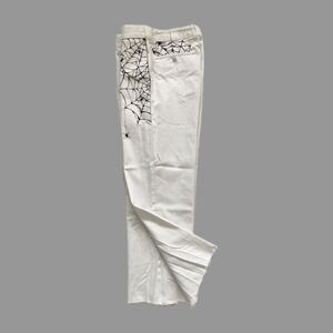 Dickies White Punk Grunge Skater Spider Web Frayed Cotton Mens Pants 32